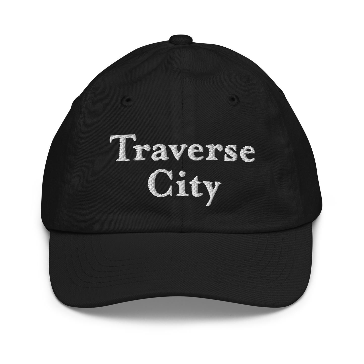 'Traverse City' Youth Baseball Cap | White/Navy Embroidery
