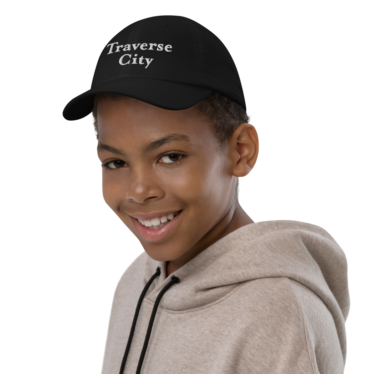 'Traverse City' Youth Baseball Cap | White/Navy Embroidery