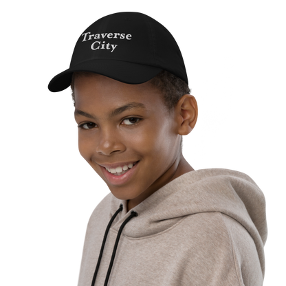 'Traverse City' Youth Baseball Cap | White/Navy Embroidery