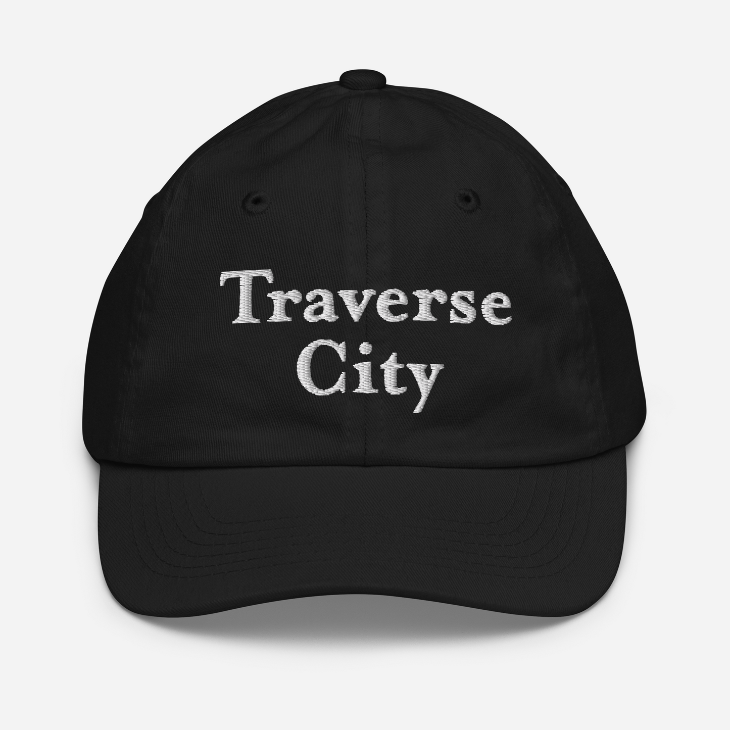 'Traverse City' Youth Baseball Cap | White/Navy Embroidery