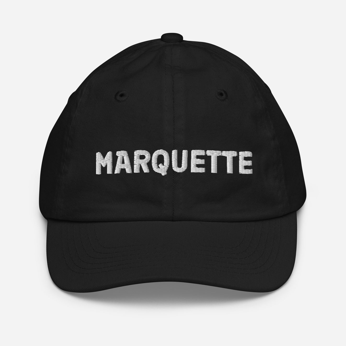 'Marquette' Youth Baseball Cap | White/Navy Embroidery