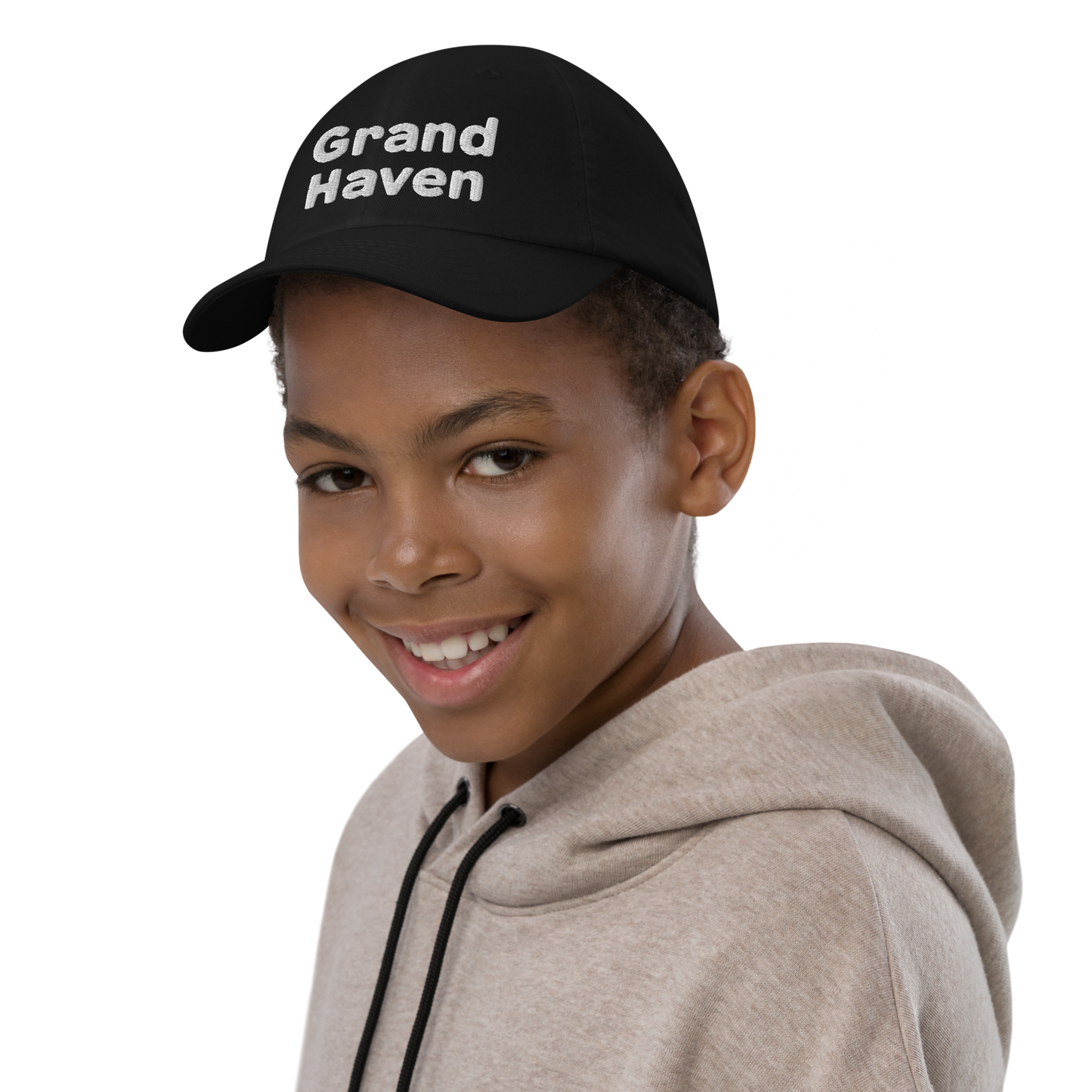 'Grand Haven' Youth Baseball Cap | White/Navy Embroidery