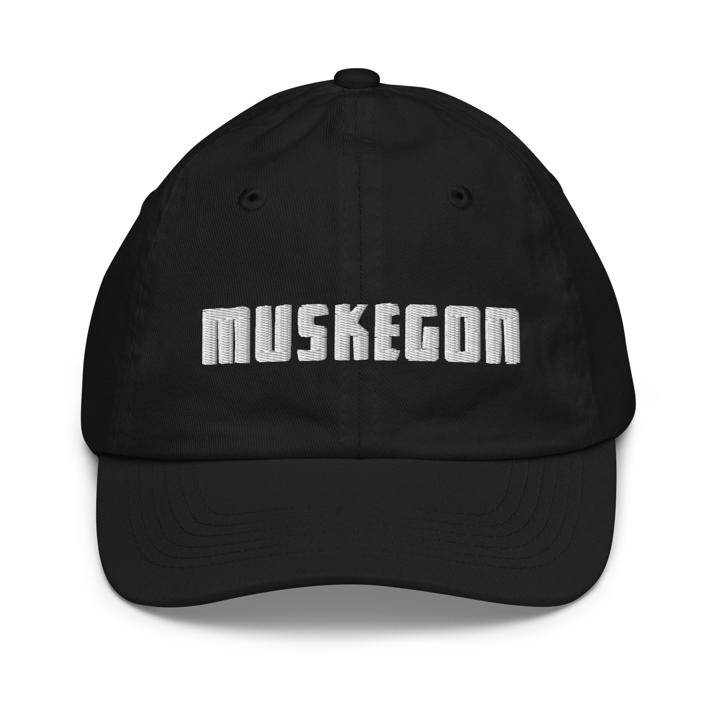 'Muskegon' Youth Baseball Cap | White/Navy Embroidery