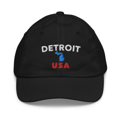 'Detroit USA' Youth Baseball Cap (w/ Michigan Outline)