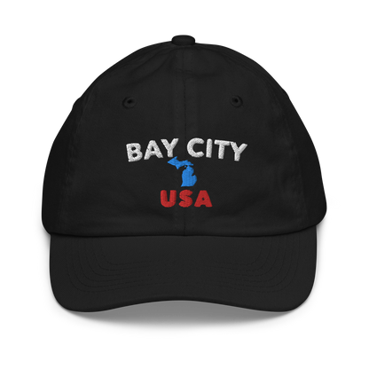 'Bay City USA' Youth Baseball Cap (w/ Michigan Outline)