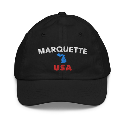 'Marquette USA' Youth Baseball Cap (w/ Michigan Outline)