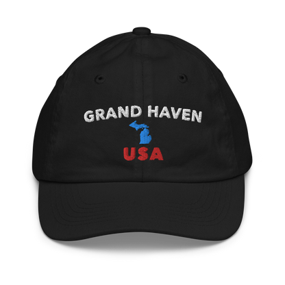 'Grand Haven USA' Youth Baseball Cap (w/ Michigan Outline)