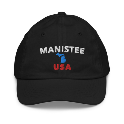 'Manistee USA' Youth Baseball Cap (w/ Michigan Outline)