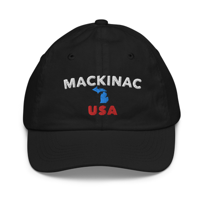 'Mackinac USA' Youth Baseball Cap (w/ Michigan Outline)