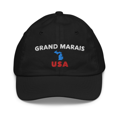 'Grand Marais USA' Youth Baseball Cap (w/ Michigan Outline)