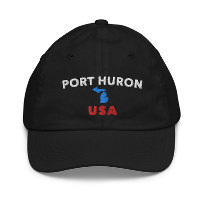 'Port Huron USA' Youth Baseball Cap (w/ Michigan Outline)