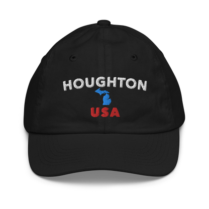 'Houghton USA' Youth Baseball Cap (w/ Michigan Outline)