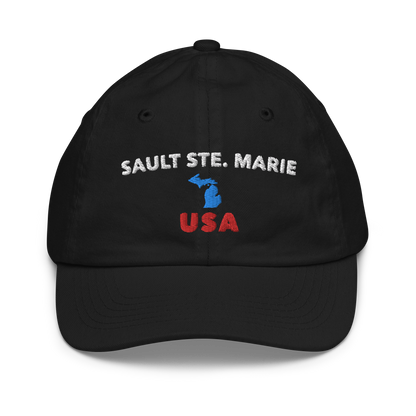 'Sault Ste. Marie USA' Youth Baseball Cap (w/ Michigan Outline)