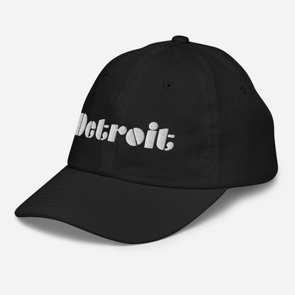 'Detroit' Youth Baseball Cap | White/Black Embroidery