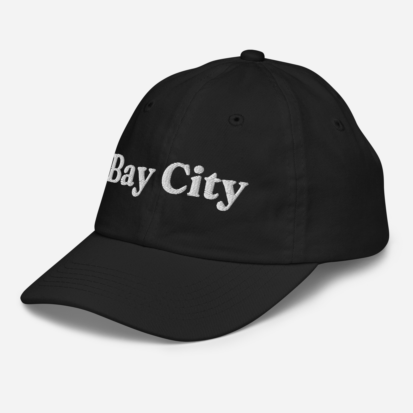 'Bay City' Youth Baseball Cap | White/Black Embroidery