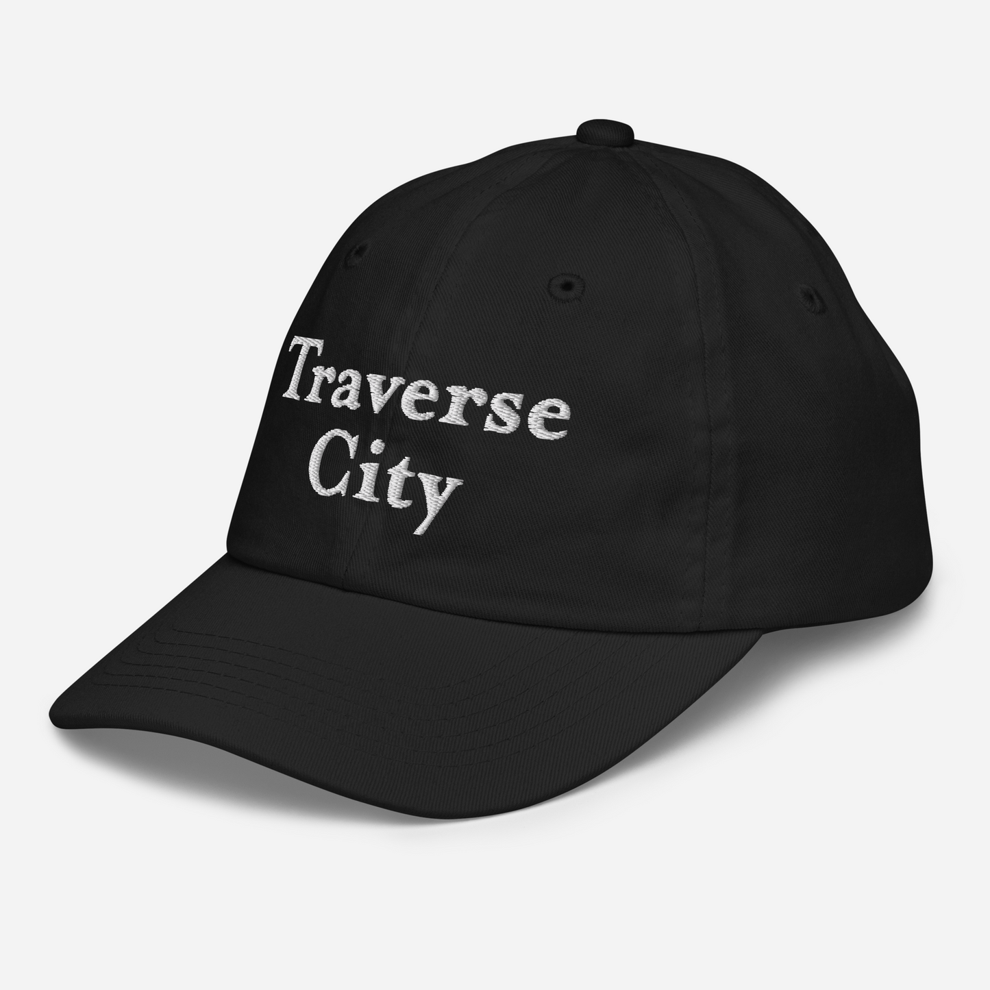 'Traverse City' Youth Baseball Cap | White/Navy Embroidery