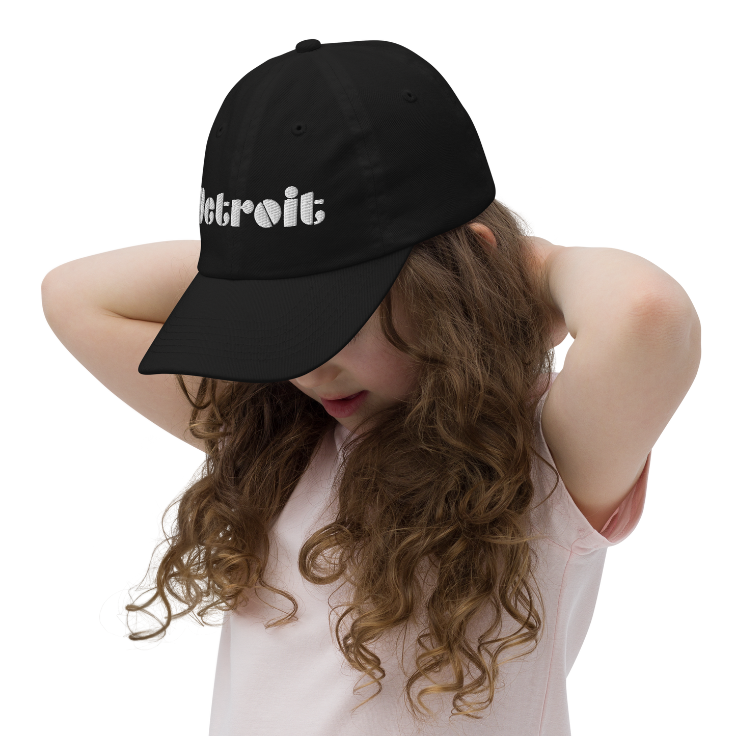 'Detroit' Youth Baseball Cap | White/Black Embroidery