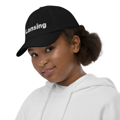 'Lansing' Youth Baseball Cap | White/Navy Embroidery