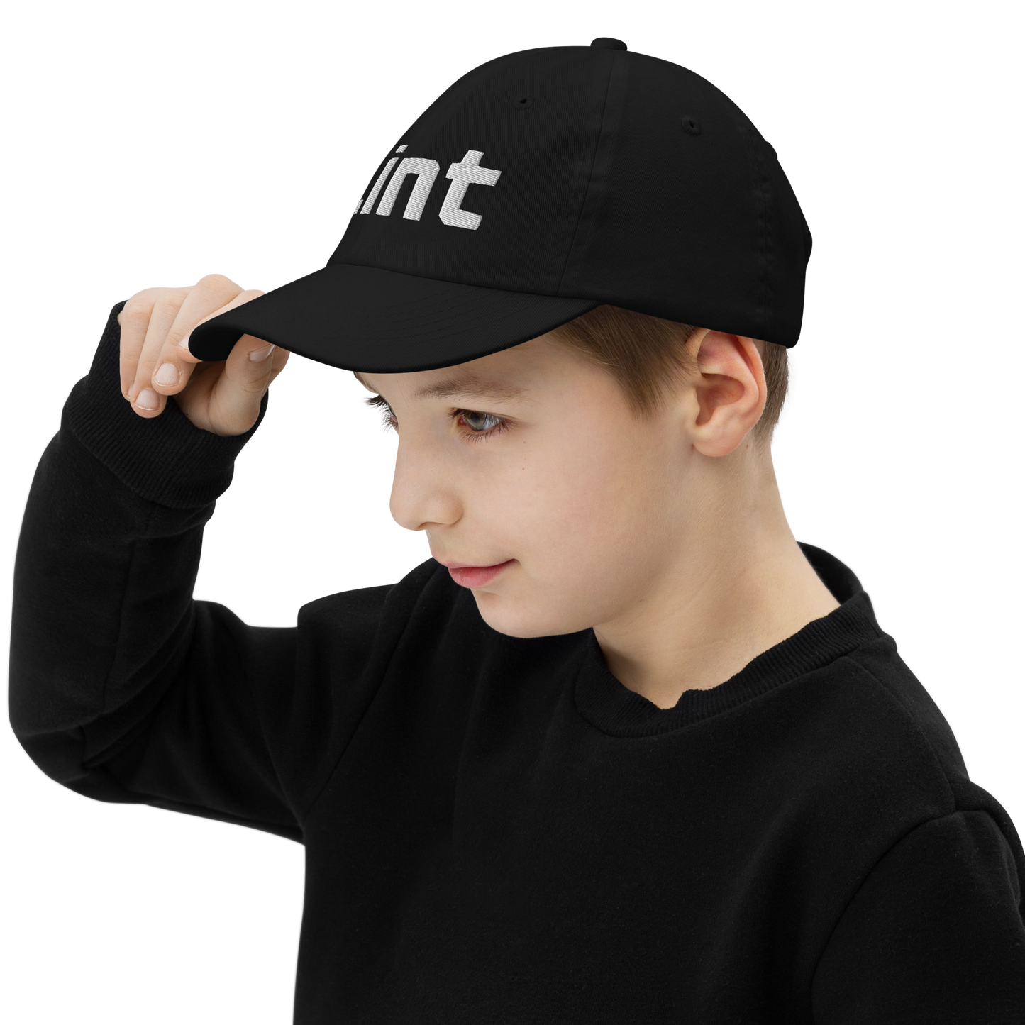 'Flint' Youth Baseball Cap | White/Black Embroidery