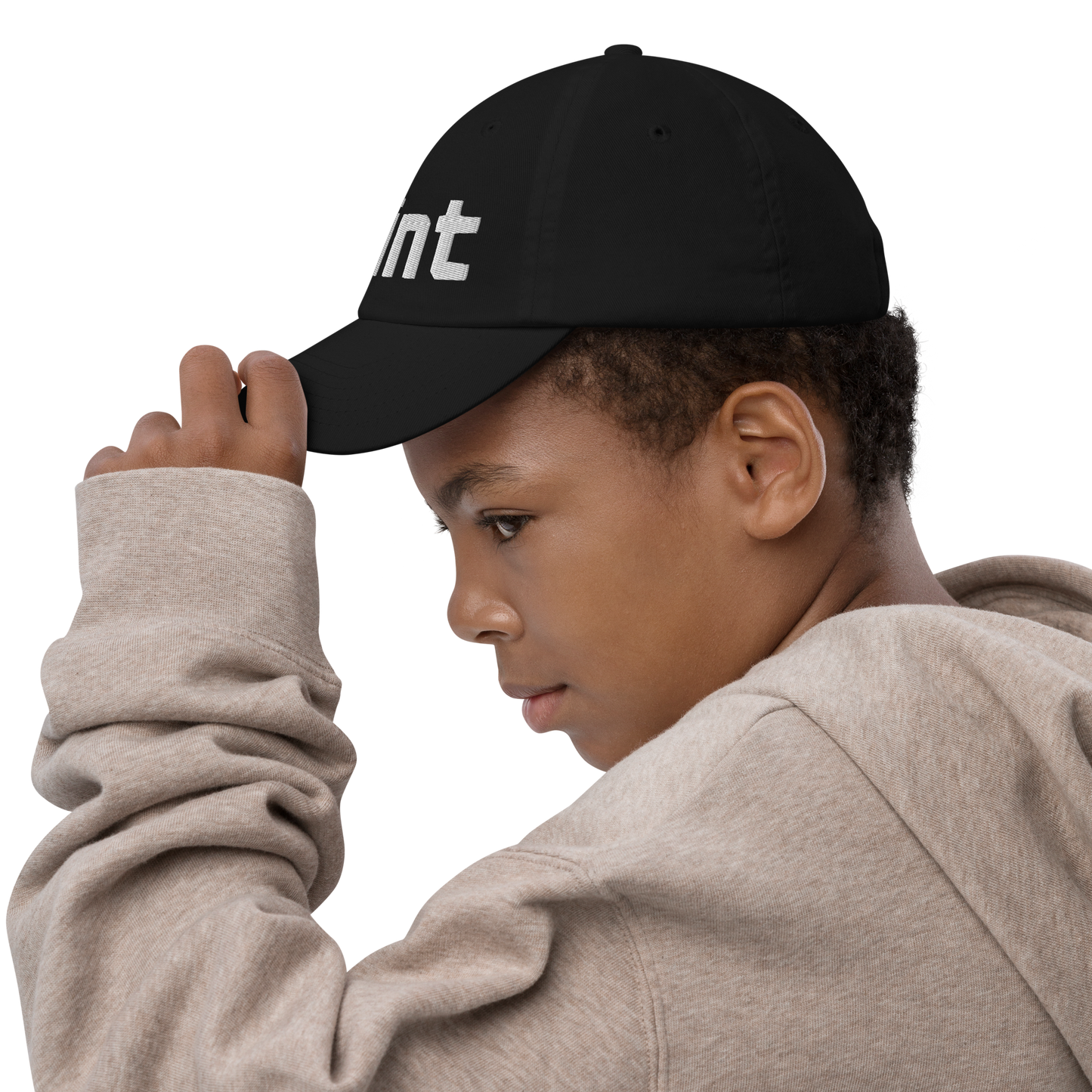 'Flint' Youth Baseball Cap | White/Black Embroidery