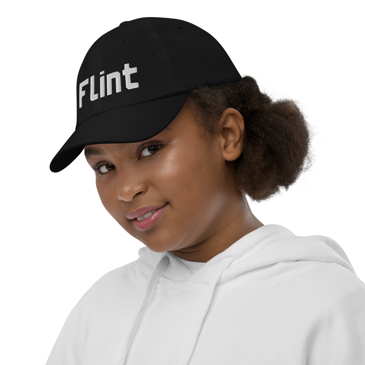 'Flint' Youth Baseball Cap | White/Black Embroidery