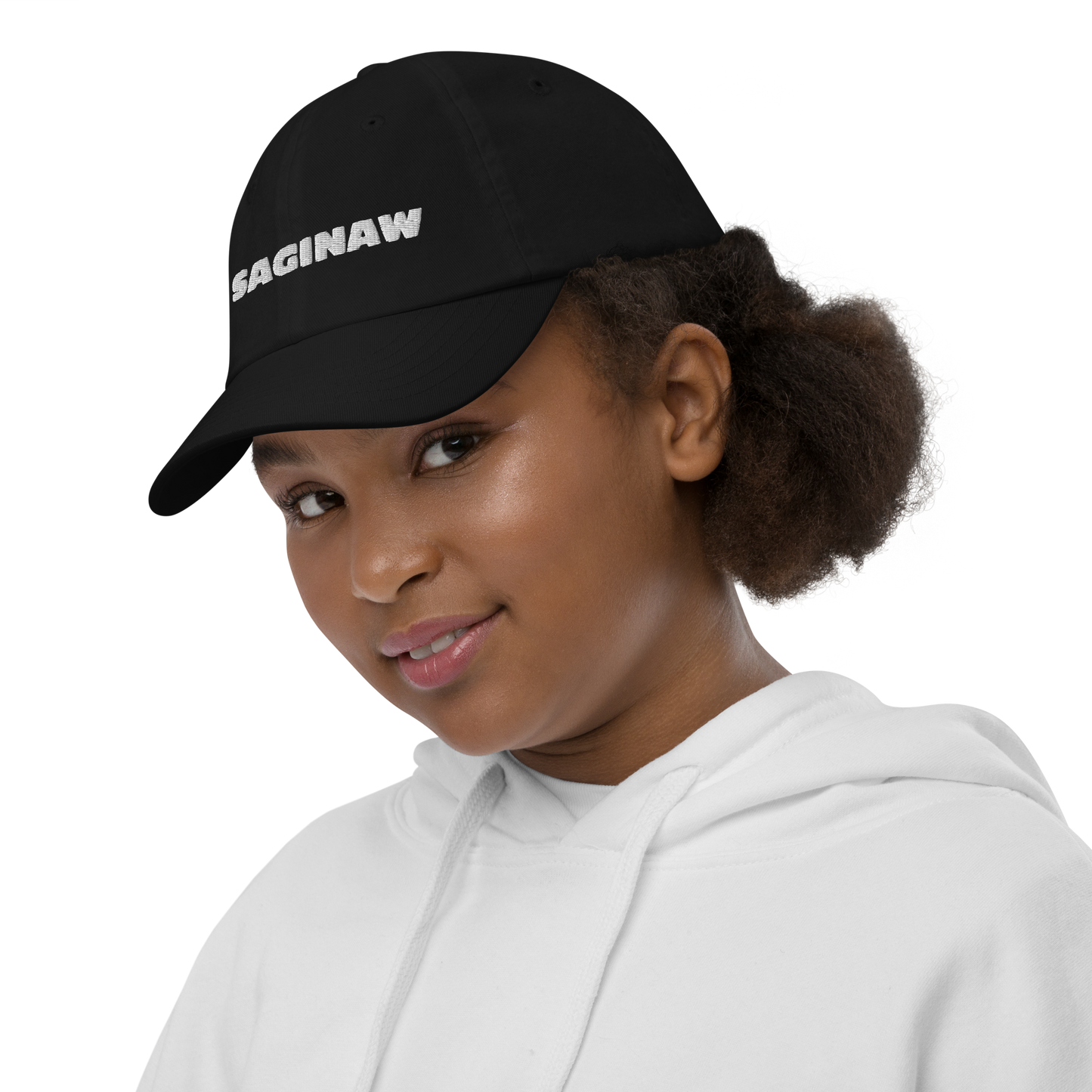 'Saginaw' Youth Baseball Cap | White/Navy Embroidery