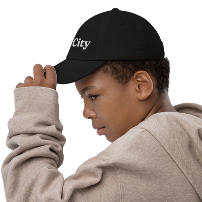 'Bay City' Youth Baseball Cap | White/Black Embroidery