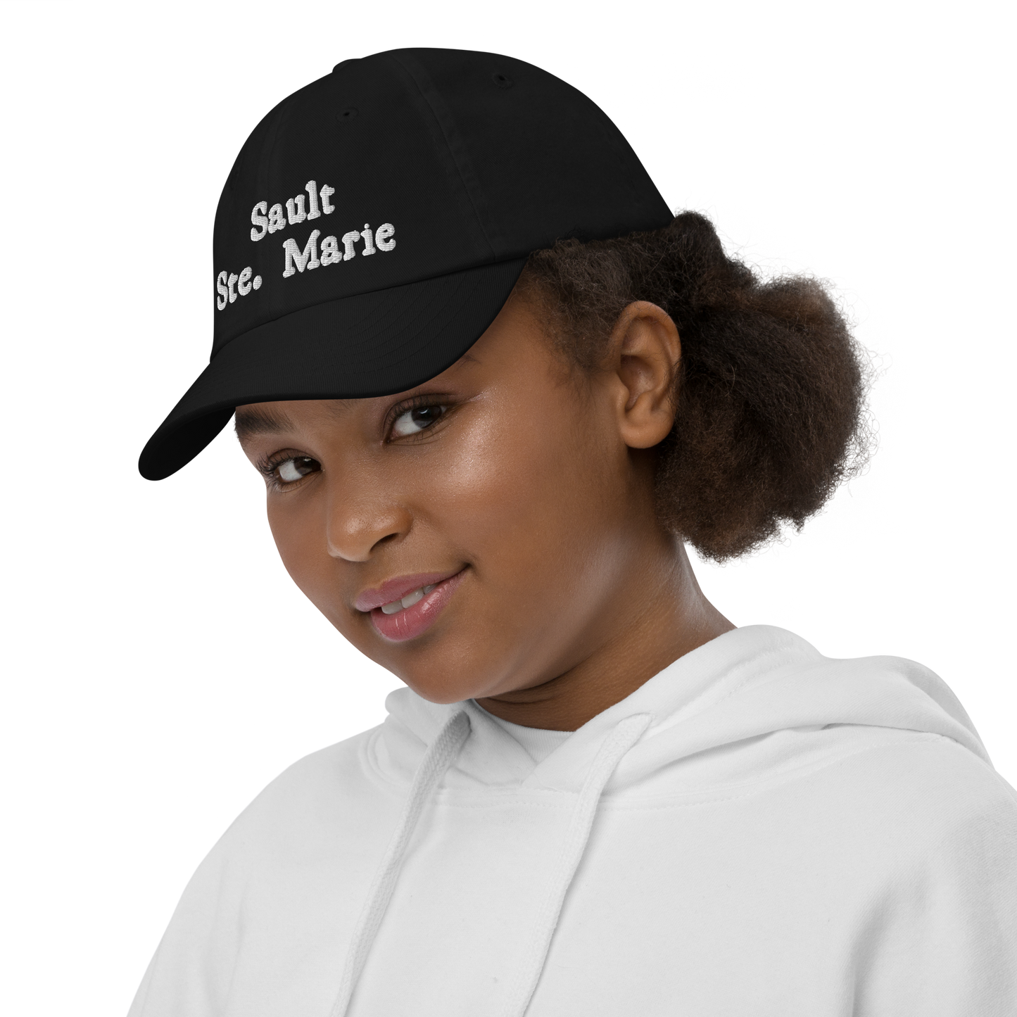 'Sault Ste. Marie' Youth Baseball Cap | White/Navy Embroidery