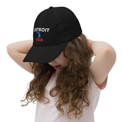 'Detroit USA' Youth Baseball Cap (w/ Michigan Outline)