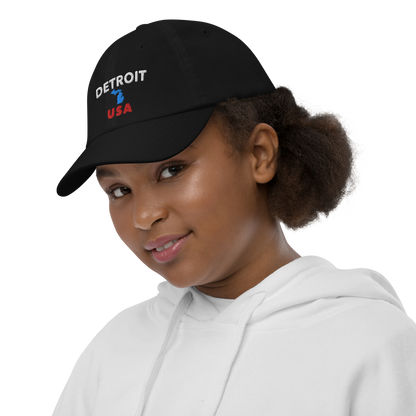 'Detroit USA' Youth Baseball Cap (w/ Michigan Outline)