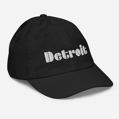 'Detroit' Youth Baseball Cap | White/Black Embroidery