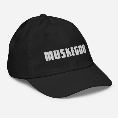'Muskegon' Youth Baseball Cap | White/Navy Embroidery