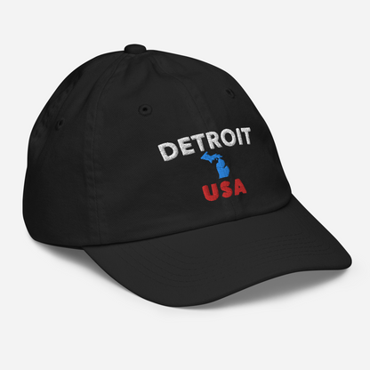 'Detroit USA' Youth Baseball Cap (w/ Michigan Outline)