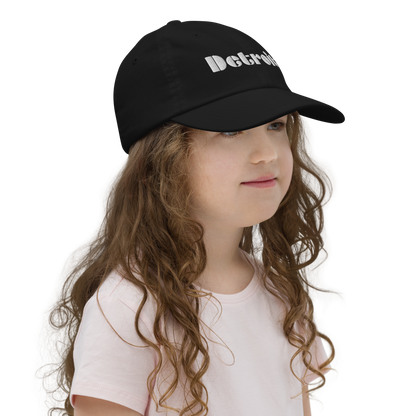 'Detroit' Youth Baseball Cap | White/Black Embroidery