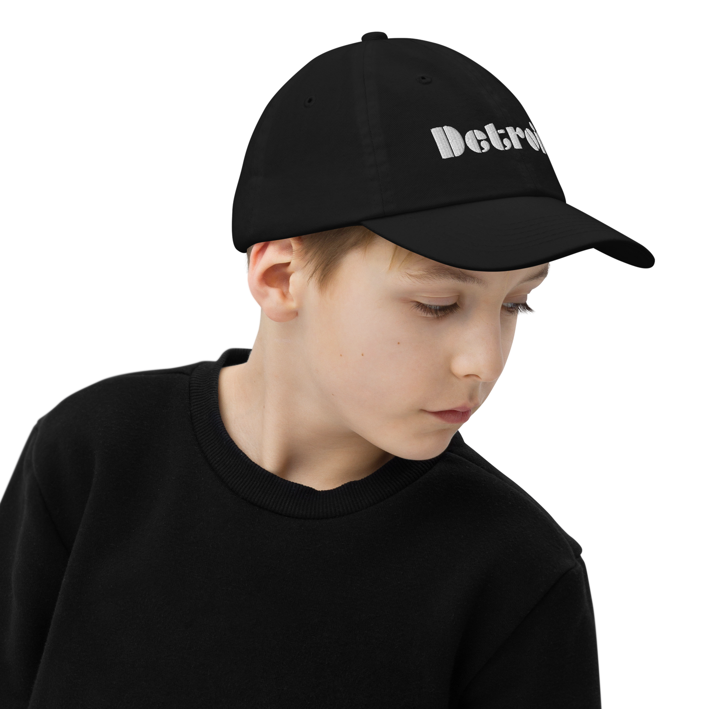 'Detroit' Youth Baseball Cap | White/Black Embroidery