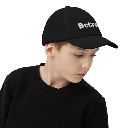 'Detroit' Youth Baseball Cap | White/Black Embroidery