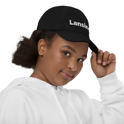 'Lansing' Youth Baseball Cap | White/Navy Embroidery