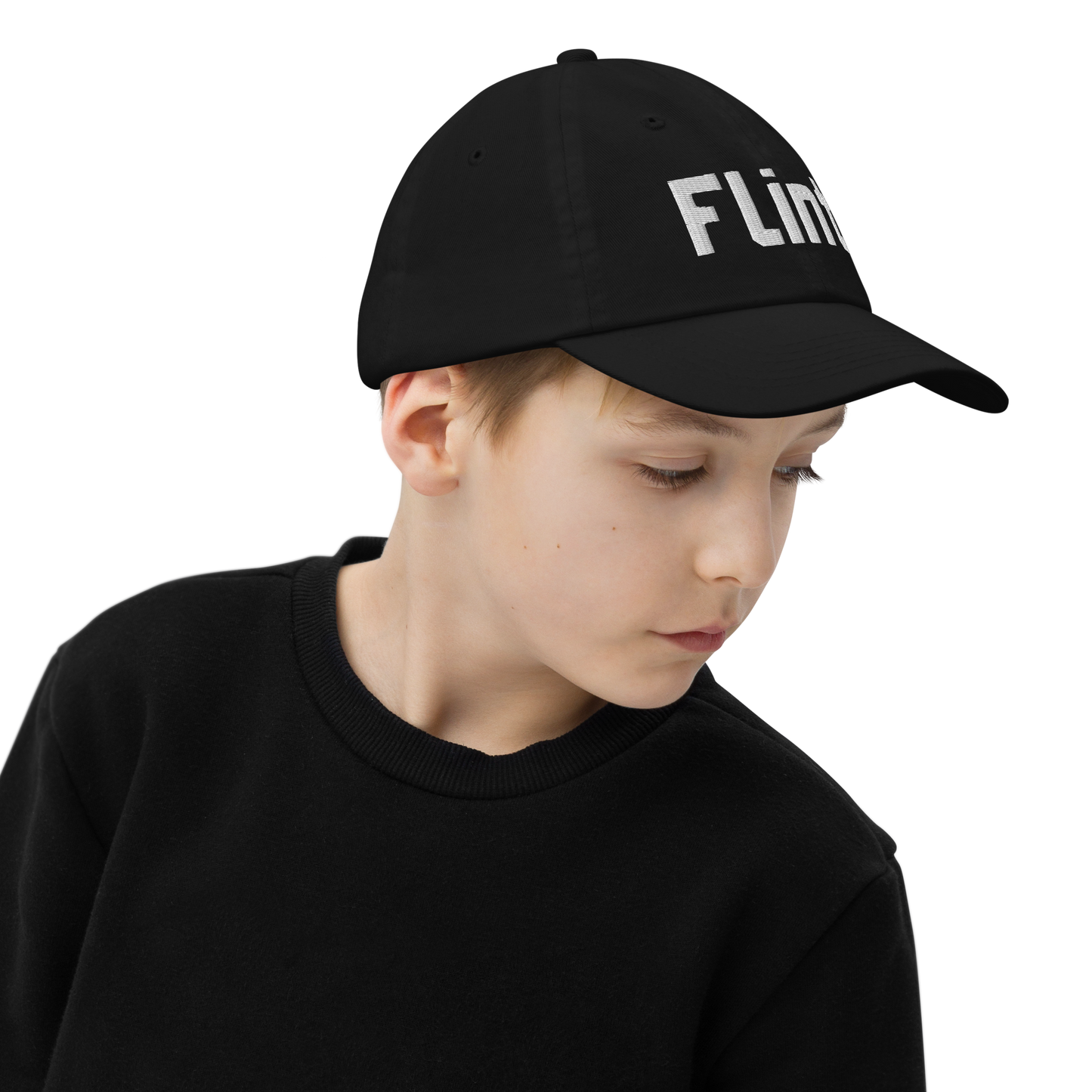 'Flint' Youth Baseball Cap | White/Black Embroidery