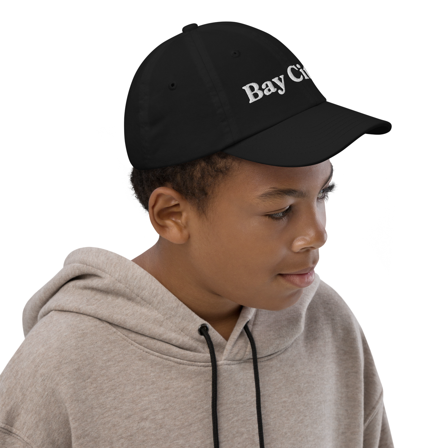 'Bay City' Youth Baseball Cap | White/Black Embroidery