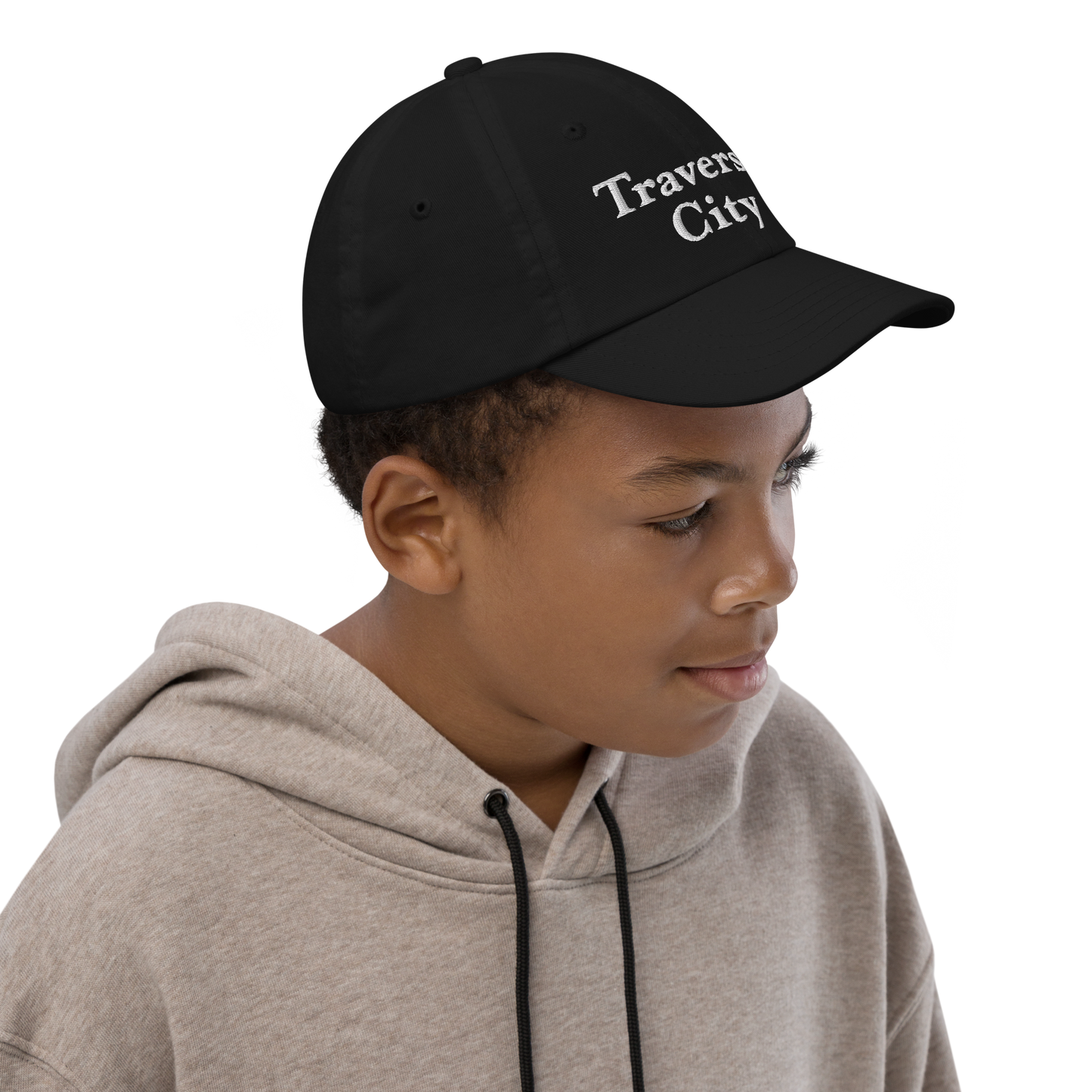 'Traverse City' Youth Baseball Cap | White/Navy Embroidery