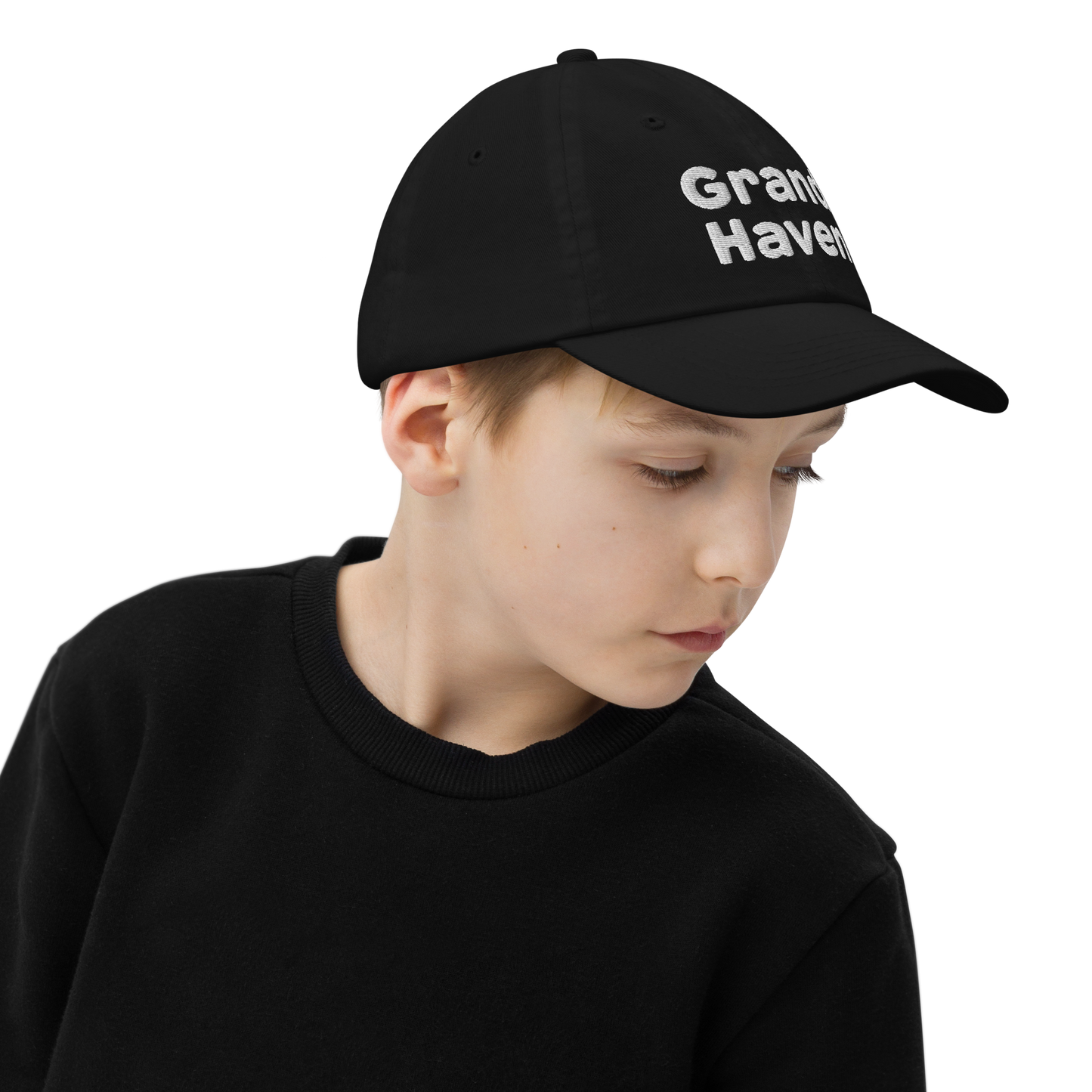 'Grand Haven' Youth Baseball Cap | White/Navy Embroidery