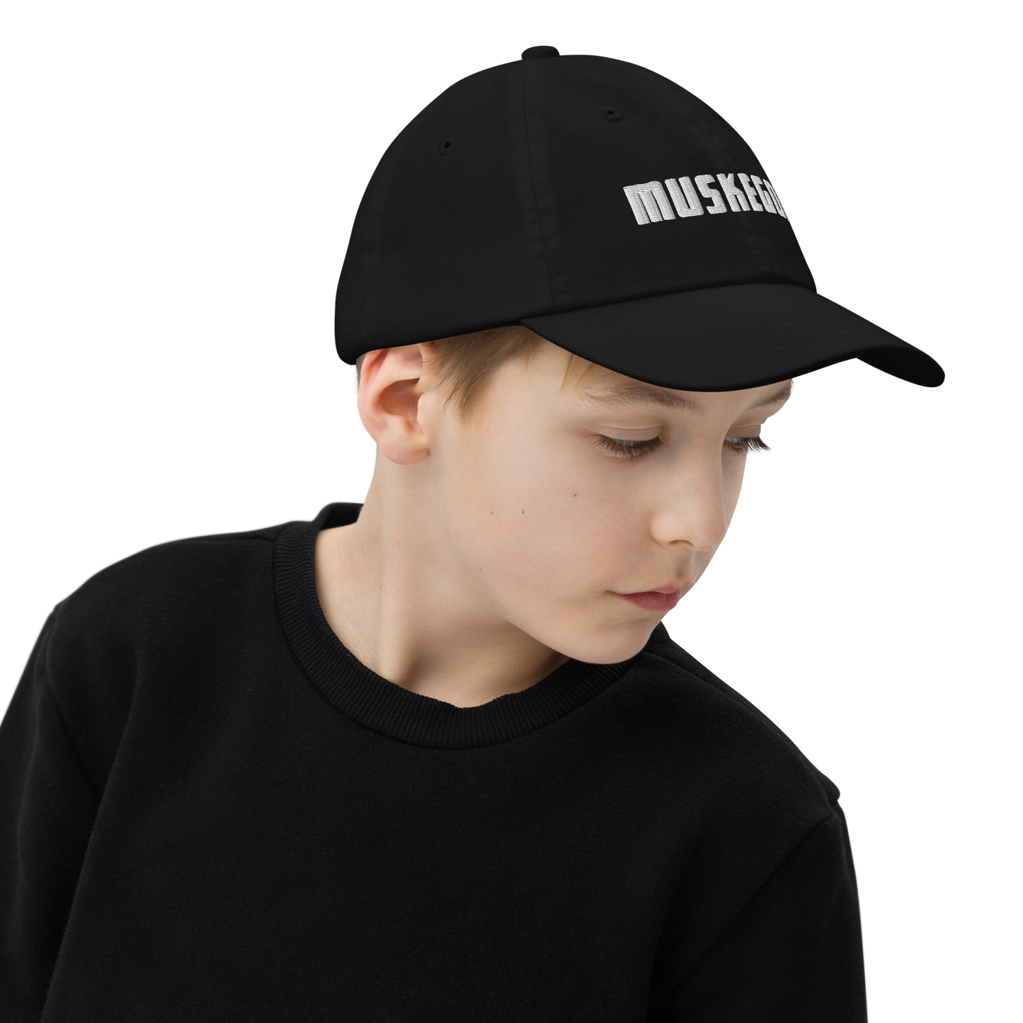 'Muskegon' Youth Baseball Cap | White/Navy Embroidery