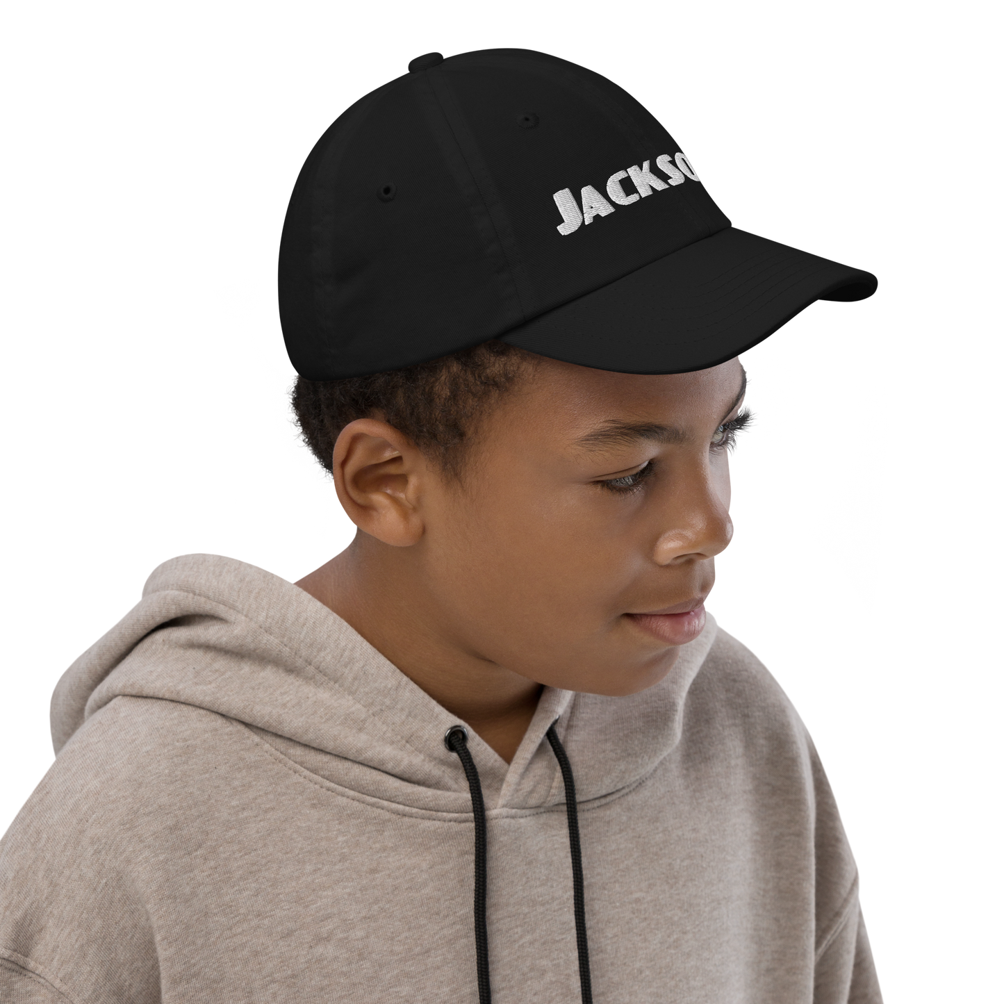 'Jackson' Youth Baseball Cap | White/Navy Embroidery