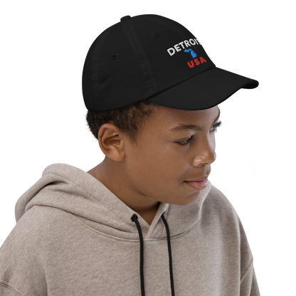 'Detroit USA' Youth Baseball Cap (w/ Michigan Outline)