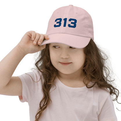 Detroit '313' Youth Baseball Cap | White/Black Embroidery - Circumspice Michigan