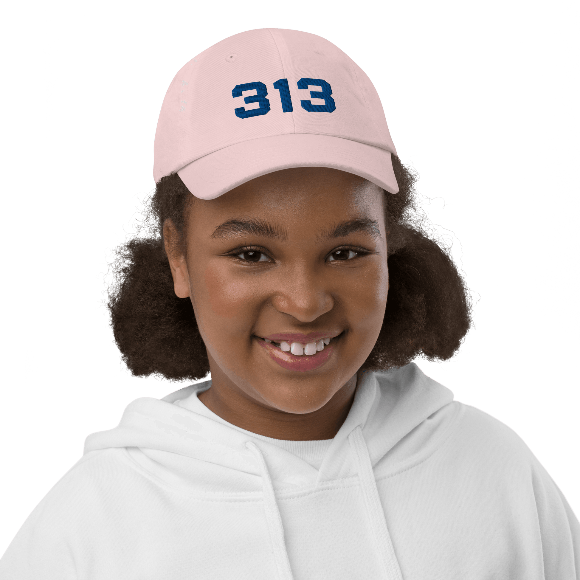 Detroit '313' Youth Baseball Cap | White/Black Embroidery - Circumspice Michigan