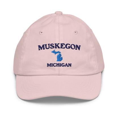 'Muskegon Michigan' Youth Baseball Cap (w/ Michigan Outline)