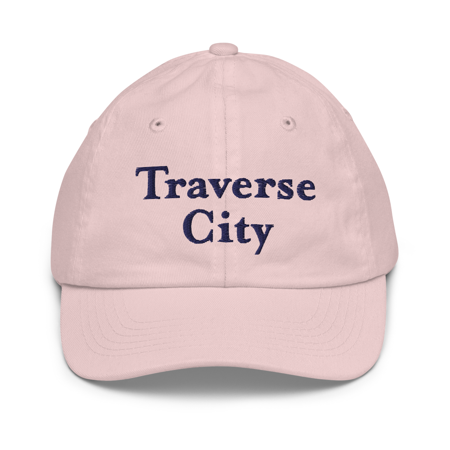 'Traverse City' Youth Baseball Cap | White/Navy Embroidery