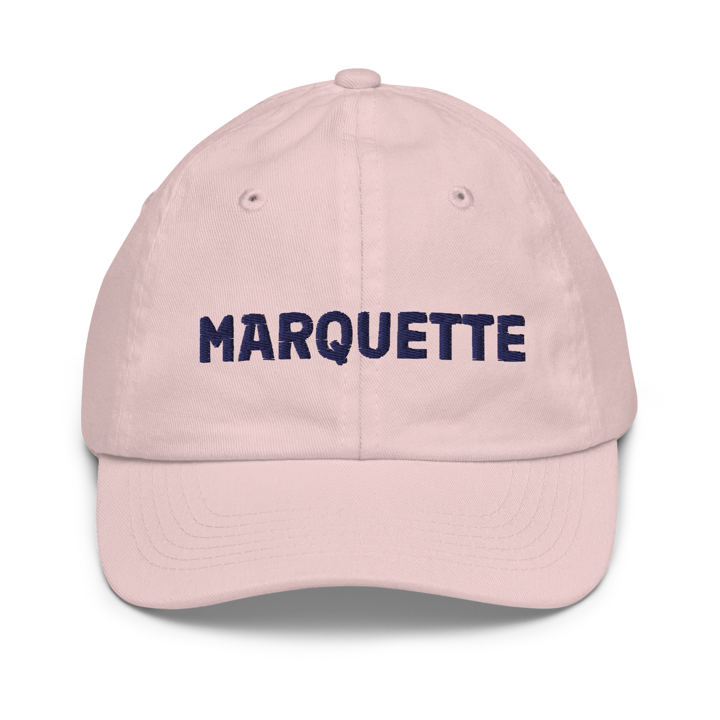 'Marquette' Youth Baseball Cap | White/Navy Embroidery