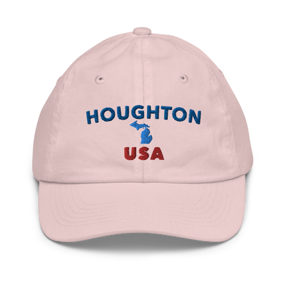 'Houghton USA' Youth Baseball Cap (w/ Michigan Outline)